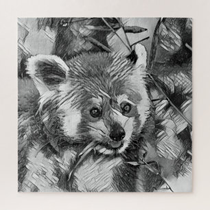 AnimalArtBW_RedPanda_003 Jigsaw Puzzle