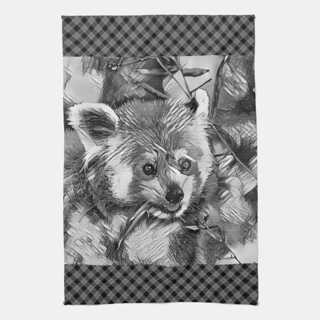 AnimalArtBW_RedPanda_003 Kitchen Towel (Vertical)