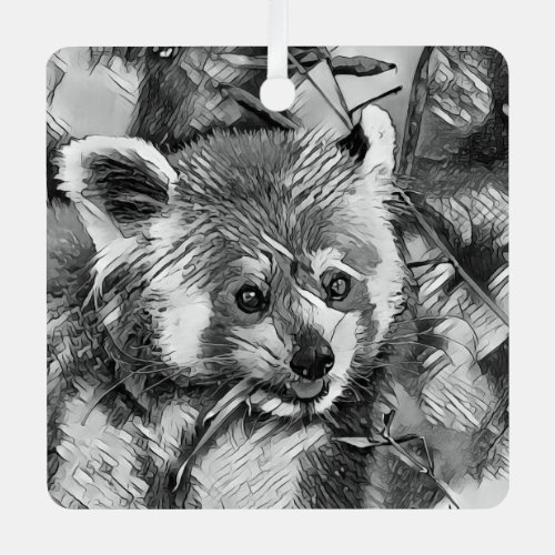 AnimalArtBW_RedPanda_003 Metal Ornament