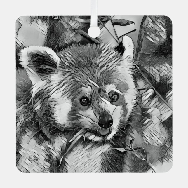 AnimalArtBW_RedPanda_003 Metal Ornament (Front)