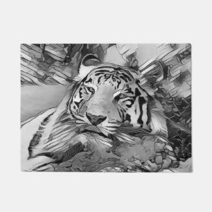 AnimalArtBW_Tiger_002 Doormat