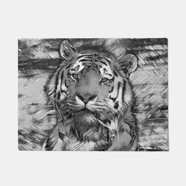 AnimalArtBW_Tiger_004 Doormat (Front)