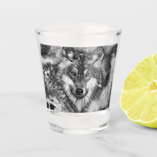 AnimalArtBW_Wolf_001 Shot Glass
