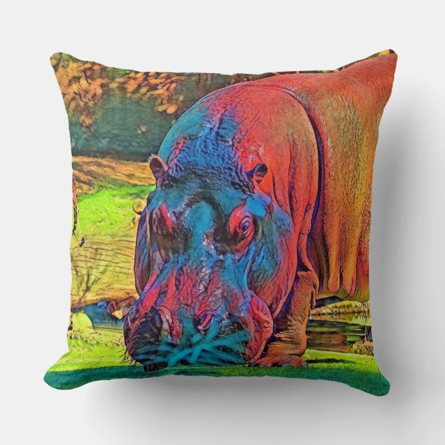 AnimalColor_Hippo_004 Throw Pillow (Front)