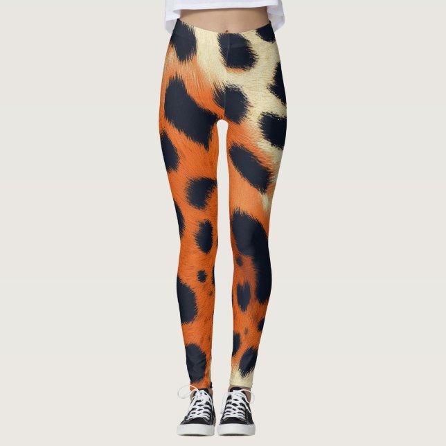 Animalier black & orange  leopard pattern style leggings (Front)