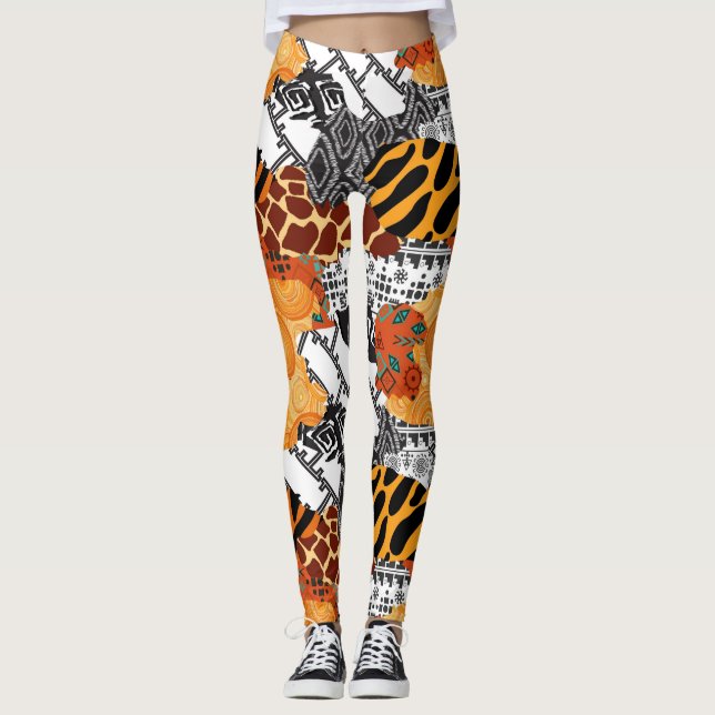 Animalier white and orange design leggings (Front)