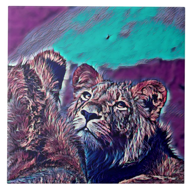 AnimalMix_Lion_008 Ceramic Tile (Front)