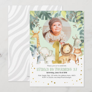 Animals 1st birthday photo invite safari jungle