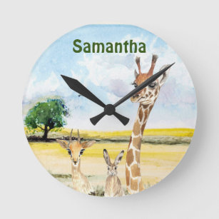 Animals Africa nursery Child Room Giraffe Round Clock