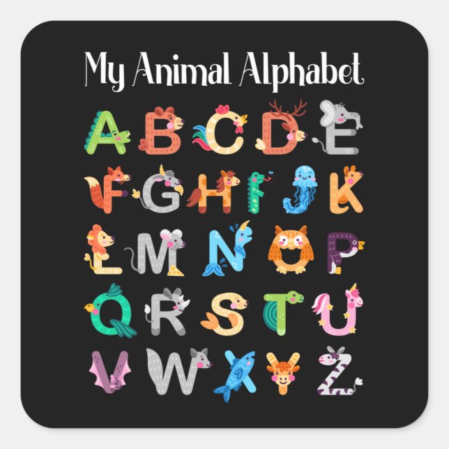 Animals Alphabet Learning ABC Animals Square Sticker (Front)