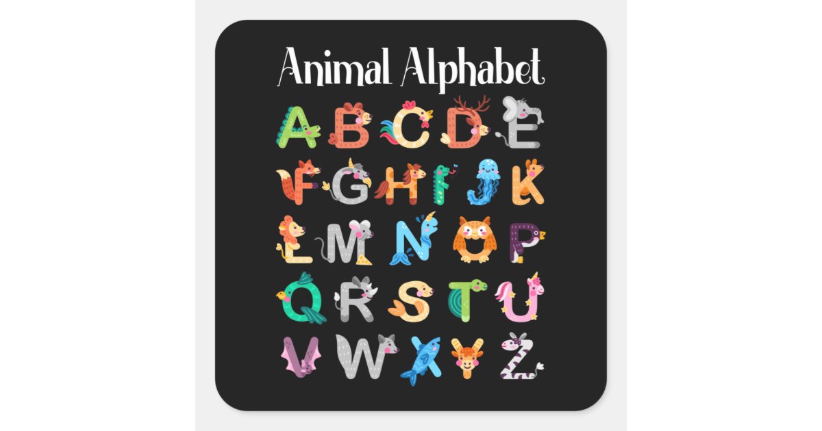 Animals Alphabet Learning ABC Animals Square Sticker | Zazzle