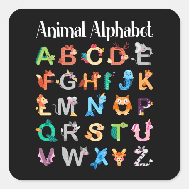 Animals Alphabet Learning ABC Animals Square Sticker (Front)