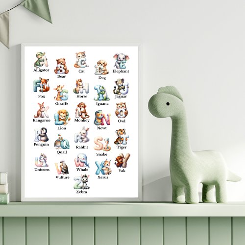 Animals Alphabet Nursery Kids Room Learning Poster