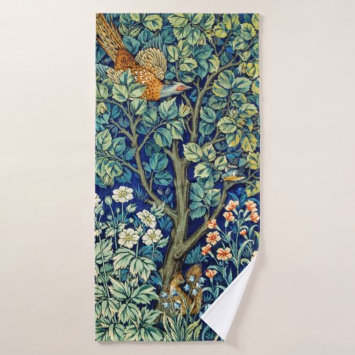 Animals and Flowers Forest William Morris Bath Towel