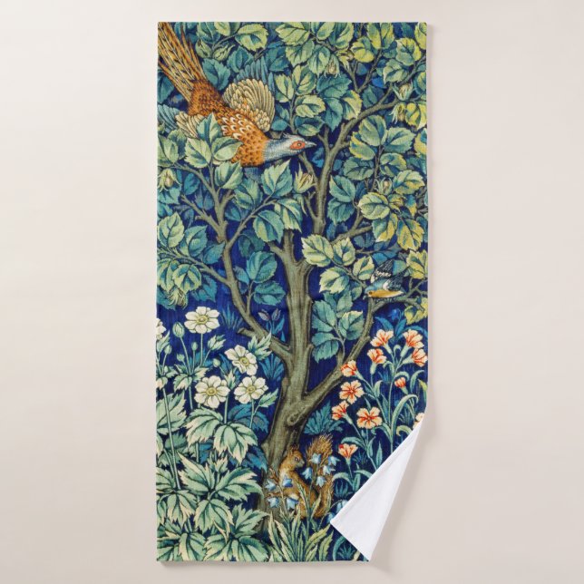 Animals and Flowers, Forest, William Morris Bath Towel (Bath Towel)