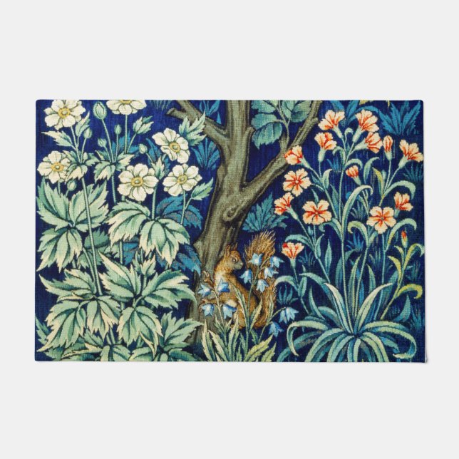 Animals and Flowers, Forest, William Morris Doormat (Front)