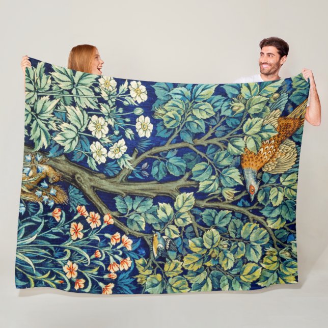 Animals and Flowers, Forest, William Morris Fleece Blanket (In Situ)