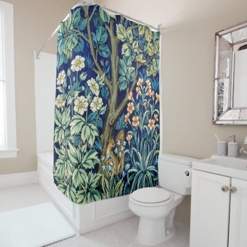 Animals and Flowers Forest William Morris Shower Curtain