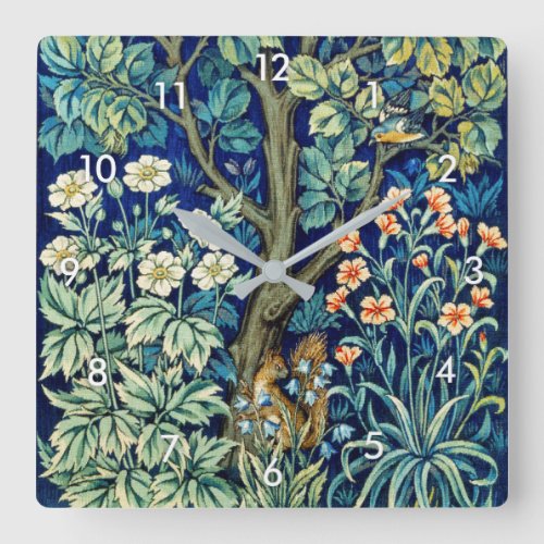 Animals and Flowers Forest William Morris Square Wall Clock