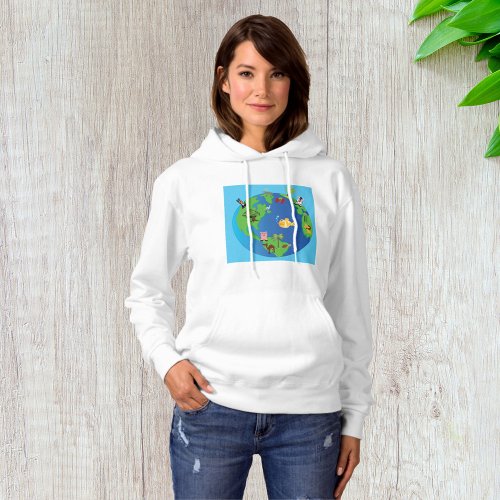 Animals And Planets On Earth Womens Hoodie