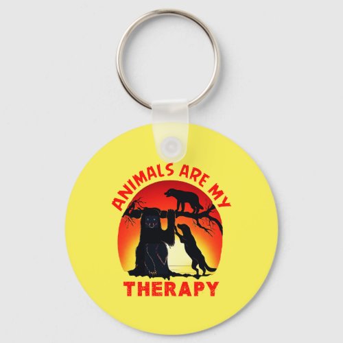 Animals Are My Therapy Pawprints Pet Dogs Artwork Keychain