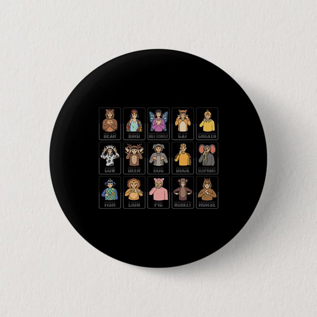 Animals ASL Hand Gesture Animals Deaf Hearing Loss Button (Front)
