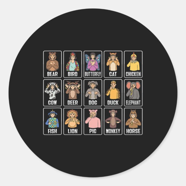 Animals ASL Hand Gesture Animals Deaf Hearing Loss Classic Round Sticker (Front)