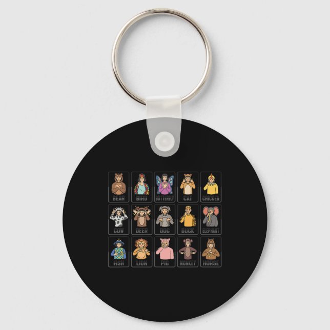 Animals ASL Hand Gesture Animals Deaf Hearing Loss Keychain (Front)