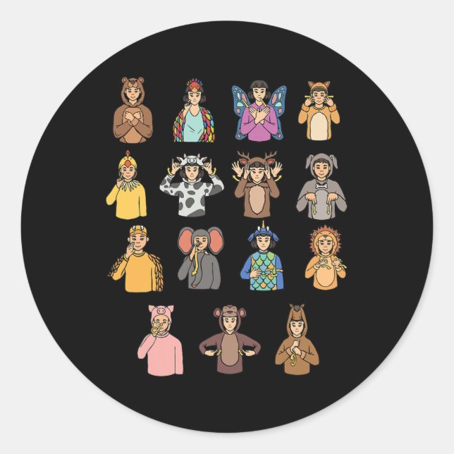 Animals ASL Hand Gesture Deaf Hearing Loss Awarene Classic Round Sticker (Front)