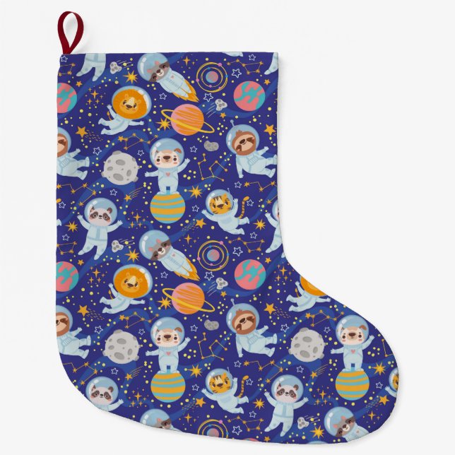 Animals Astronauts Large Christmas Stocking (Front)