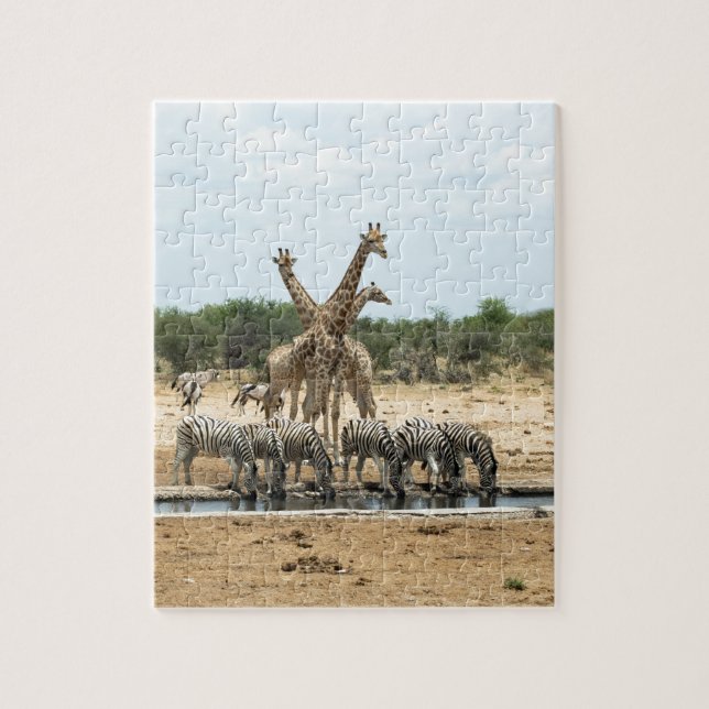 Animals at a waterhole jigsaw puzzle (Vertical)