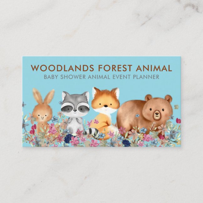 Animals Baby Bear Fox Raccoon Rabbit blue Business Card