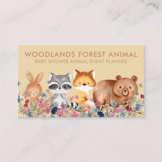 Animals Baby Bear Fox Raccoon Rabbit Business Card (Front)