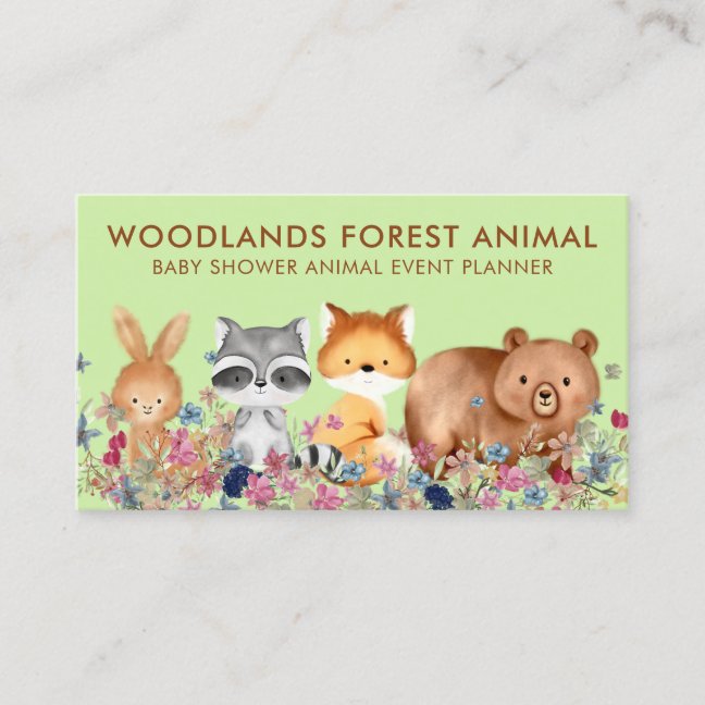 Animals Baby Bear Fox Raccoon Rabbit green Business Card