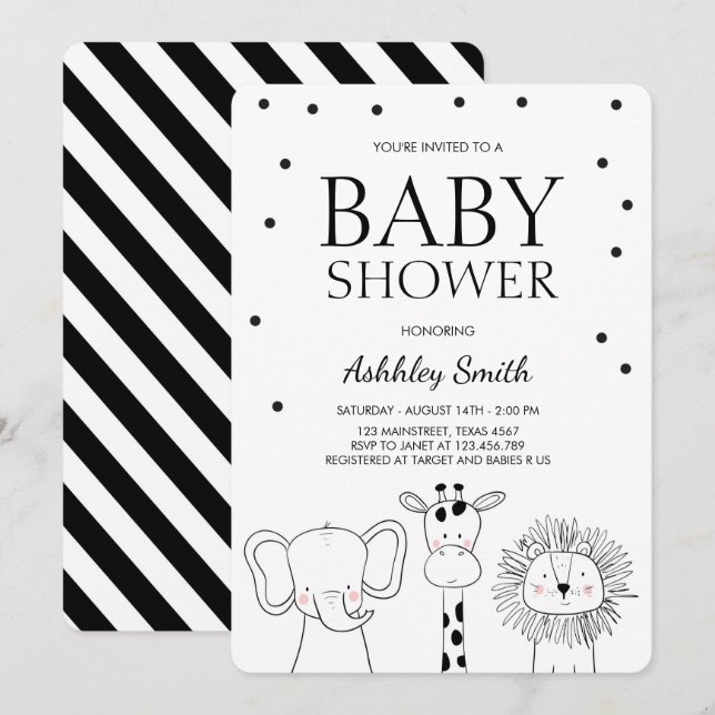 Animals Baby shower invite Zoo Safari Jungle (Front/Back)