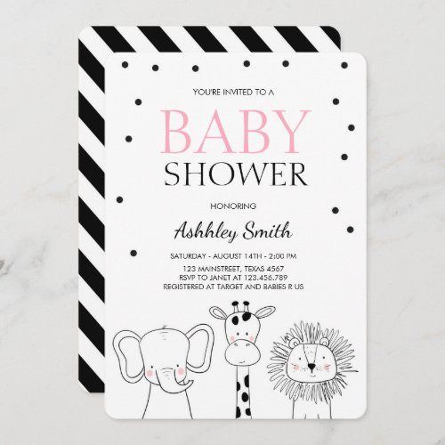 Animals Baby shower invite Zoo Safari Jungle Girl