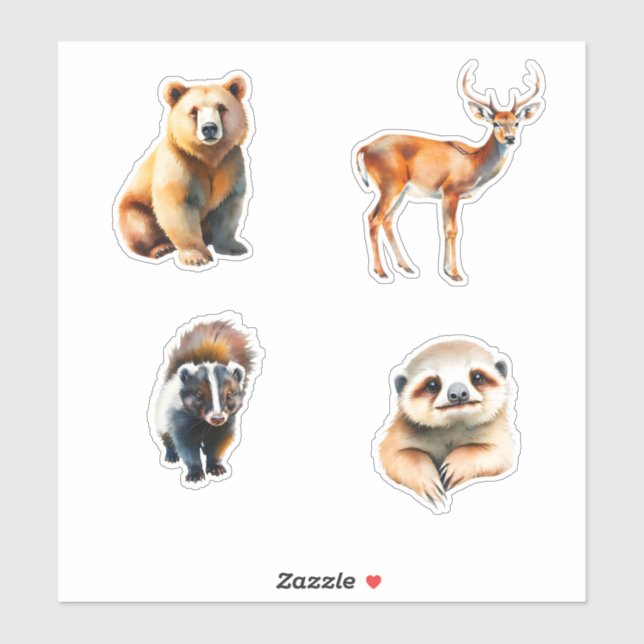 Animals Bear Deer Skunk And Sloth Sticker (Sheet)