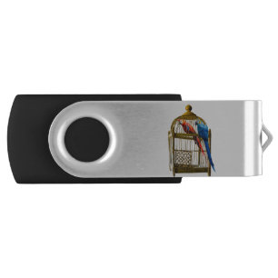 Animals Bird Cat Parrot Cage Locked Freedom Jail Flash Drive