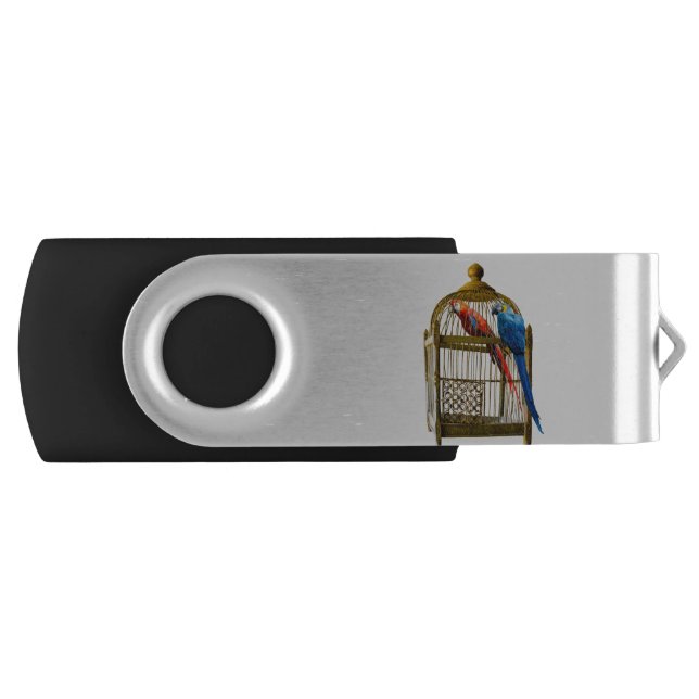 Animals Bird Cat Parrot Cage Locked Freedom Jail Flash Drive (Front)