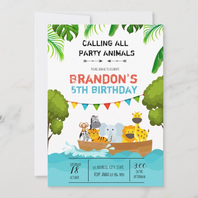 Animals birthday invitation (Front)