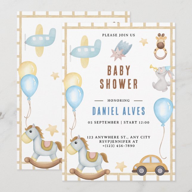 Animals Boy Baby Shower Invitation (Front/Back)