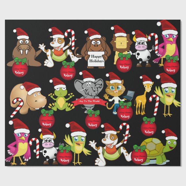 Animals Christmas w/Personalized Name Wrapping Paper (Flat)