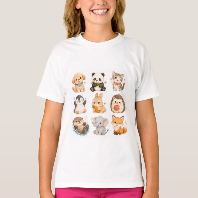 Animals Collection Pattern Girls T-Shirt (Front)