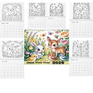 Animals Coloring Calendar Black & White Line art