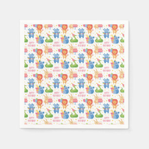 Animals Congratulate on Kids Birthday Napkins
