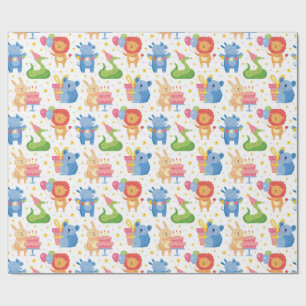 Animals Congratulate on Kids Birthday Wrapping Paper