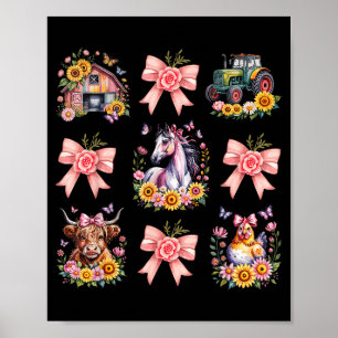 Animals Cow Chicken Horse Tractor Flower Farm Wome Poster