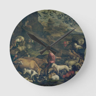 Animals Entering the Ark (oil on canvas) Round Clock