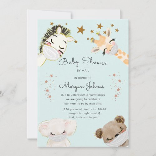 animals face mask Baby Shower by mail invitation