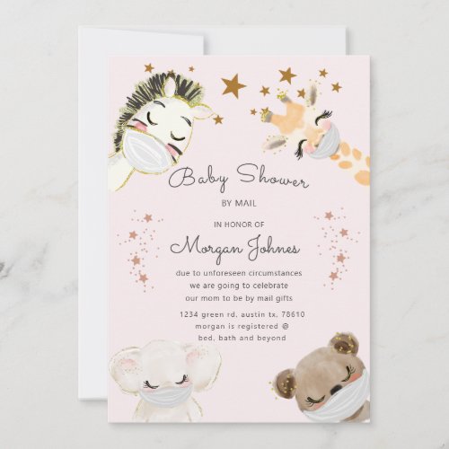 animals face mask Baby Shower by mail invitation